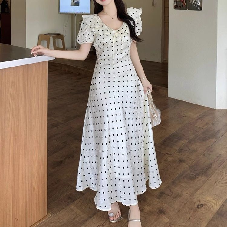 Plus Size French Polka Dot Ruffle Summer Elegant Dress
