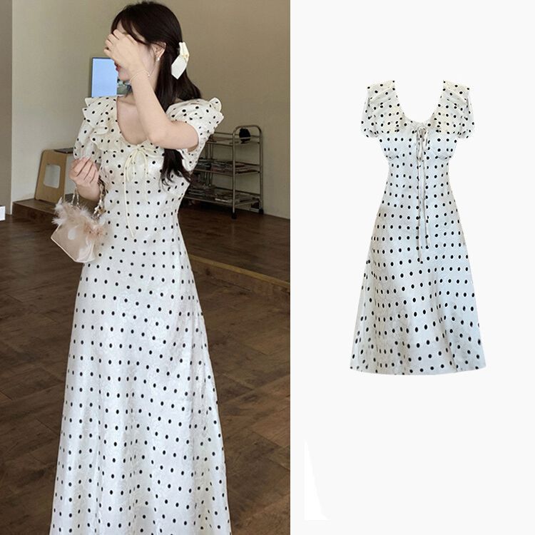 Plus Size French Polka Dot Ruffle Summer Elegant Dress