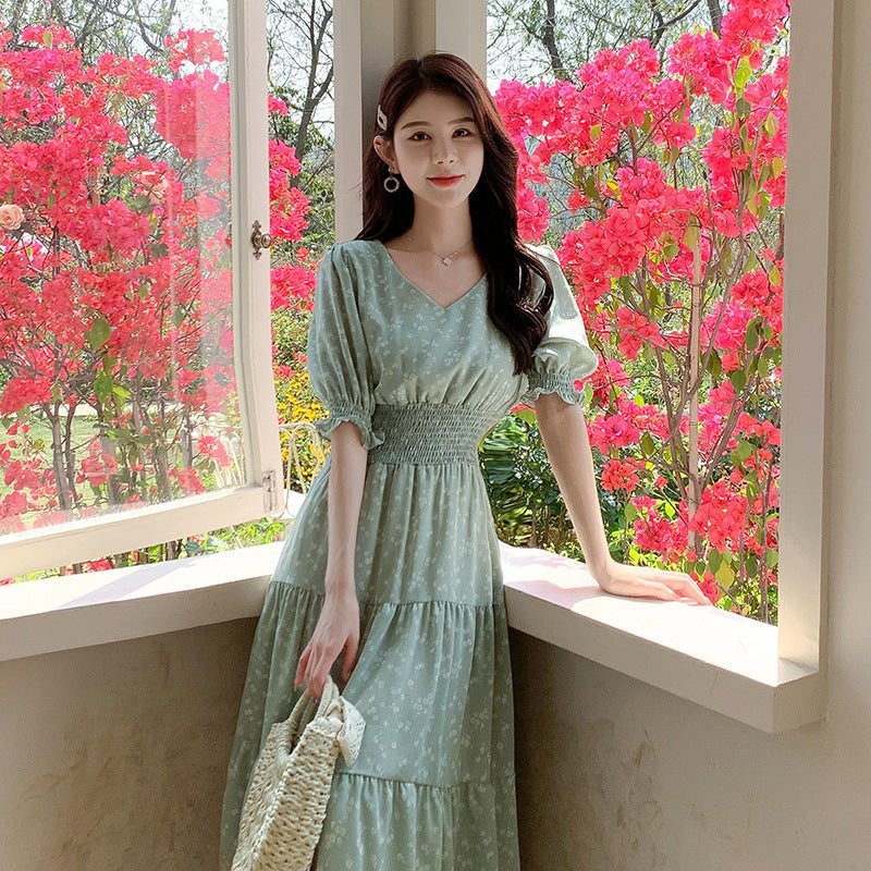 Floral V-Neck A-Line Summer Dress Elegant Women