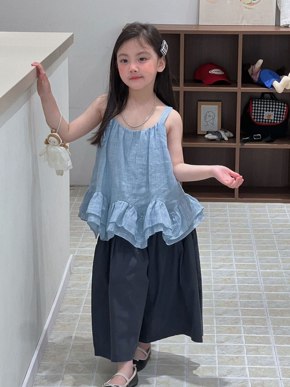 Girls French Ruffle Vest Set Wide Leg Pants 2026 – Kids Fashion Nepal | Tudoholic