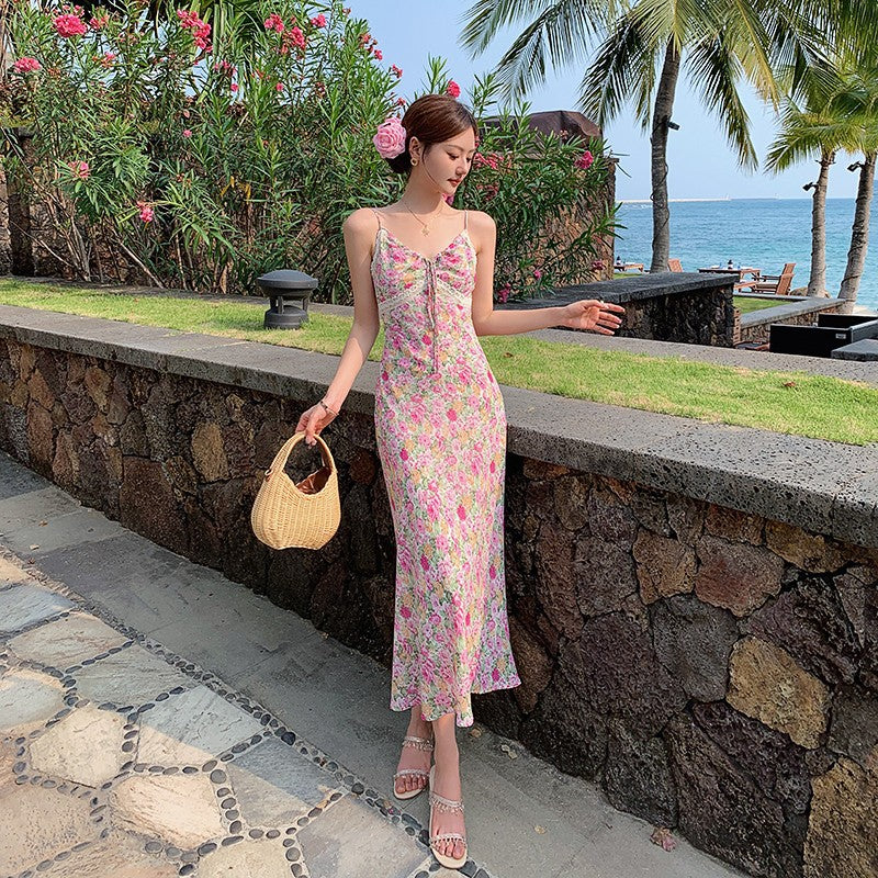 Floral Lace Strap Beach Dress Elegant Summer Women