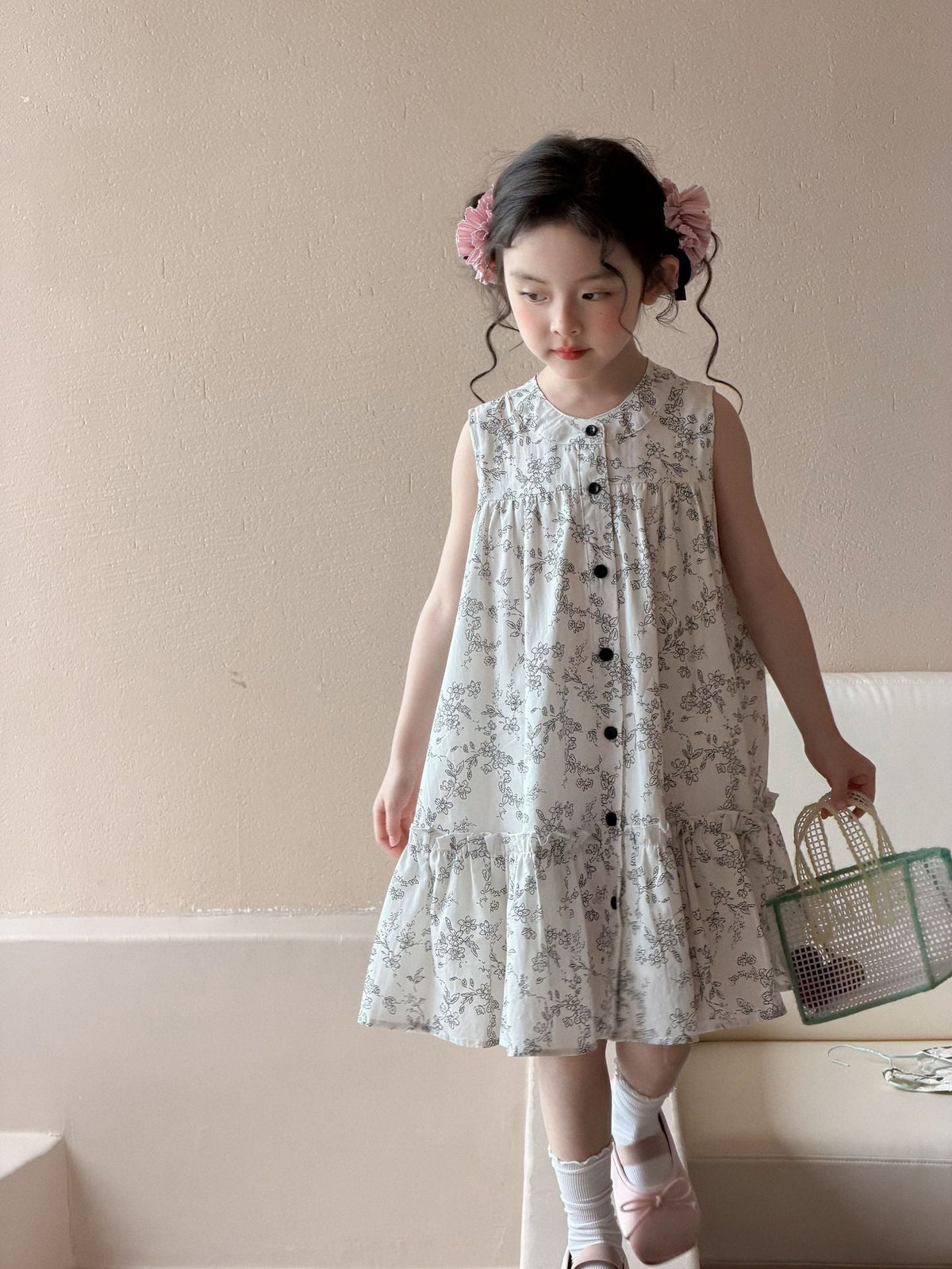 Girls Summer 2026 Korean Ink Print Floral Dress – Summer Kids Fashion Nepal | Tudoholic
