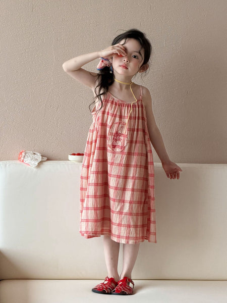 Girls Red Plaid Summer 2026 Suspender Dress – Summer Kids Fashion Nepal | Tudoholic