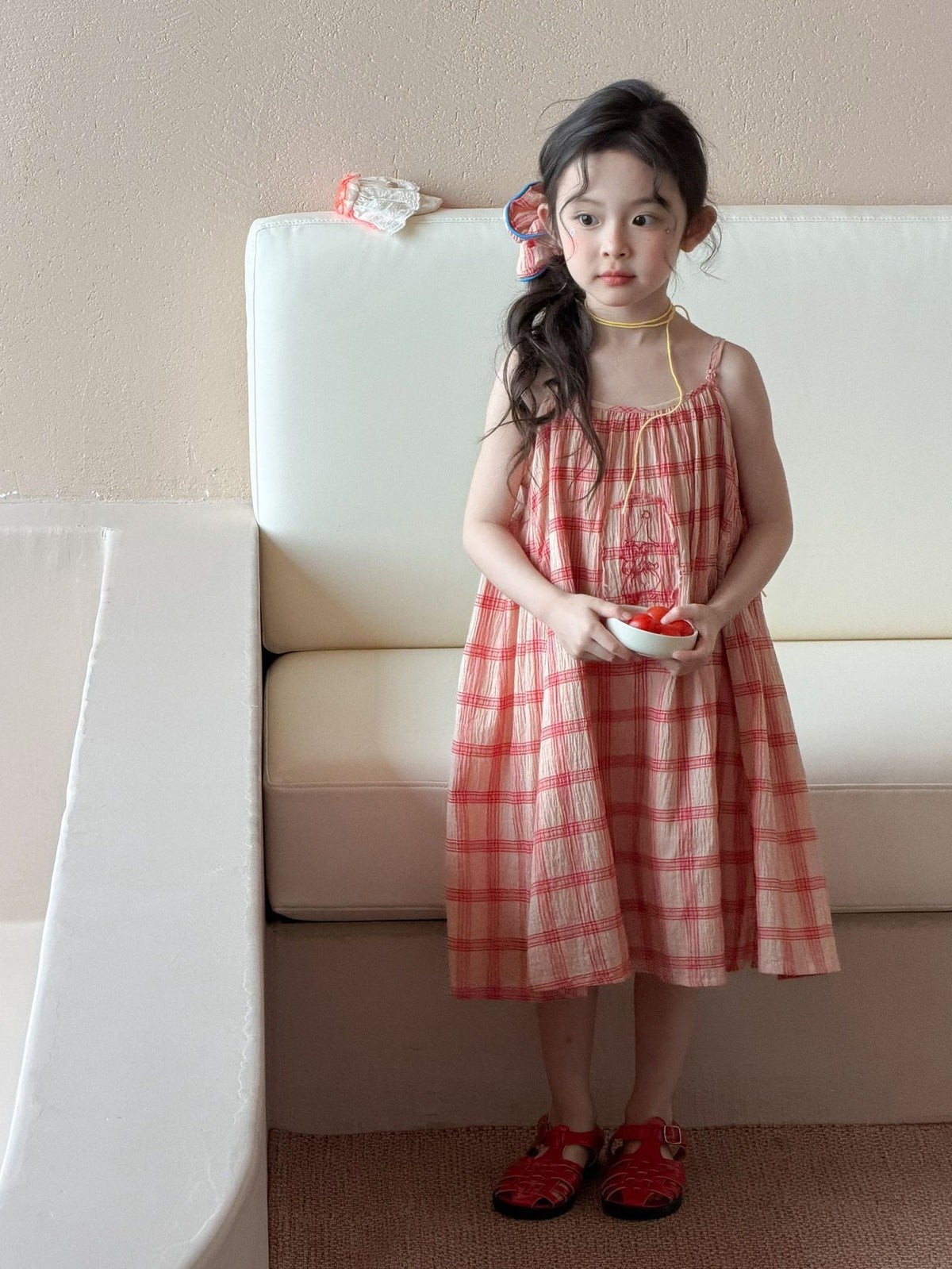 Girls Red Plaid Summer 2026 Suspender Dress – Summer Kids Fashion Nepal | Tudoholic