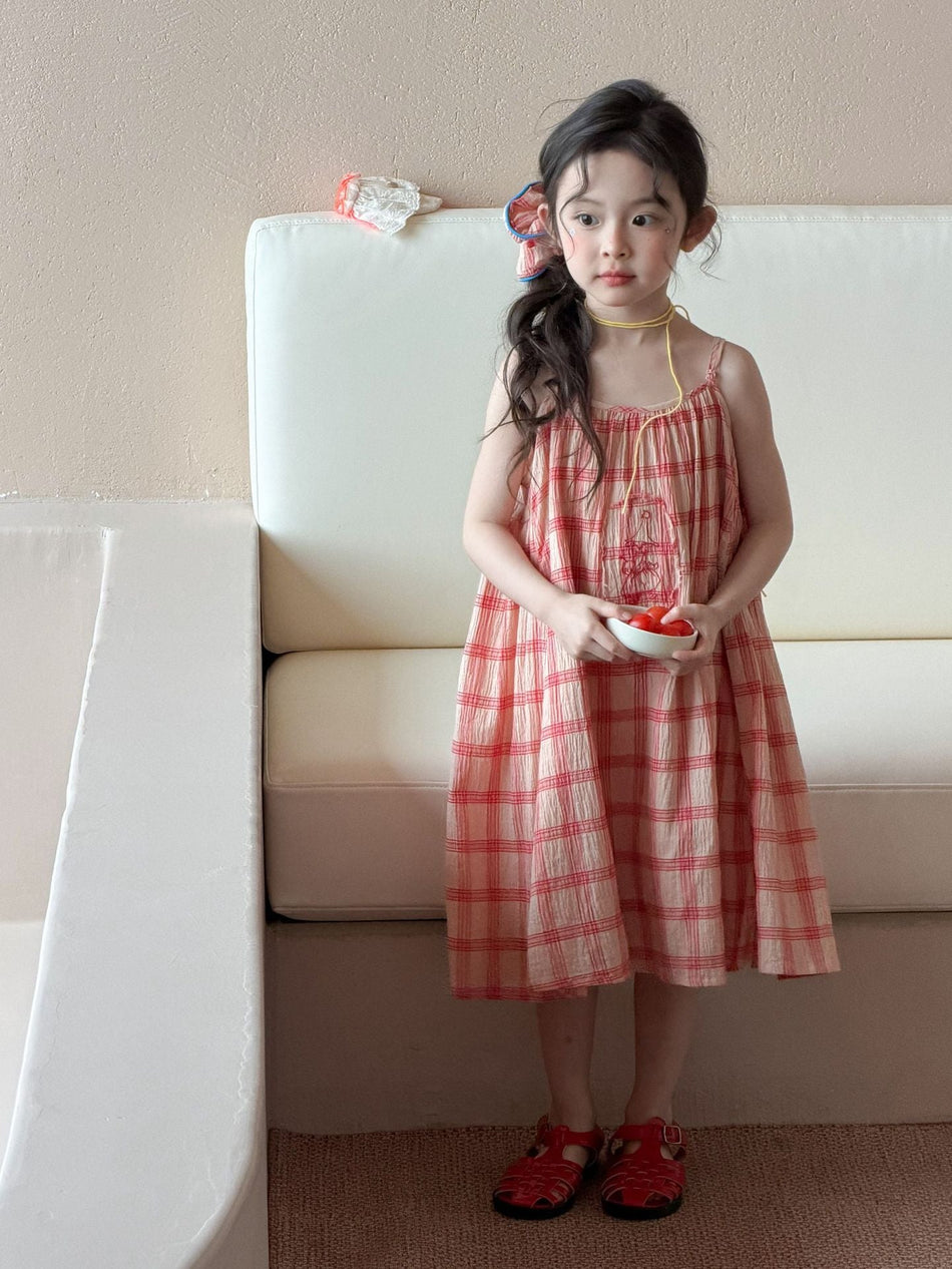 Girls Red Plaid Summer 2026 Suspender Dress – Summer Kids Fashion Nepal | Tudoholic