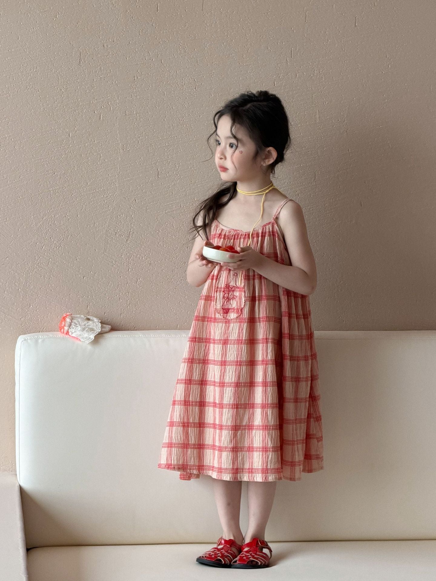Girls Red Plaid Summer 2026 Suspender Dress – Summer Kids Fashion Nepal | Tudoholic
