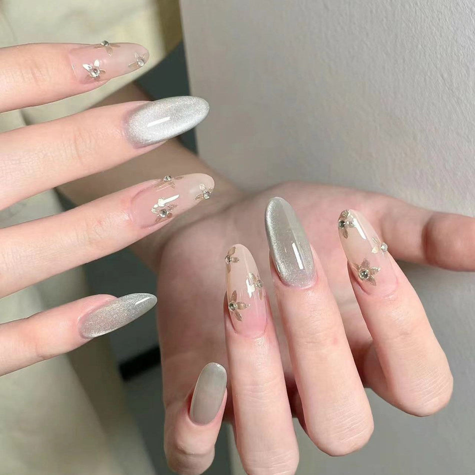 Crystal Cat Eye Handmade Press-On Nails Set