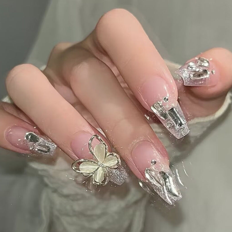 Luxury Butterfly Diamond Press-On Nails Set