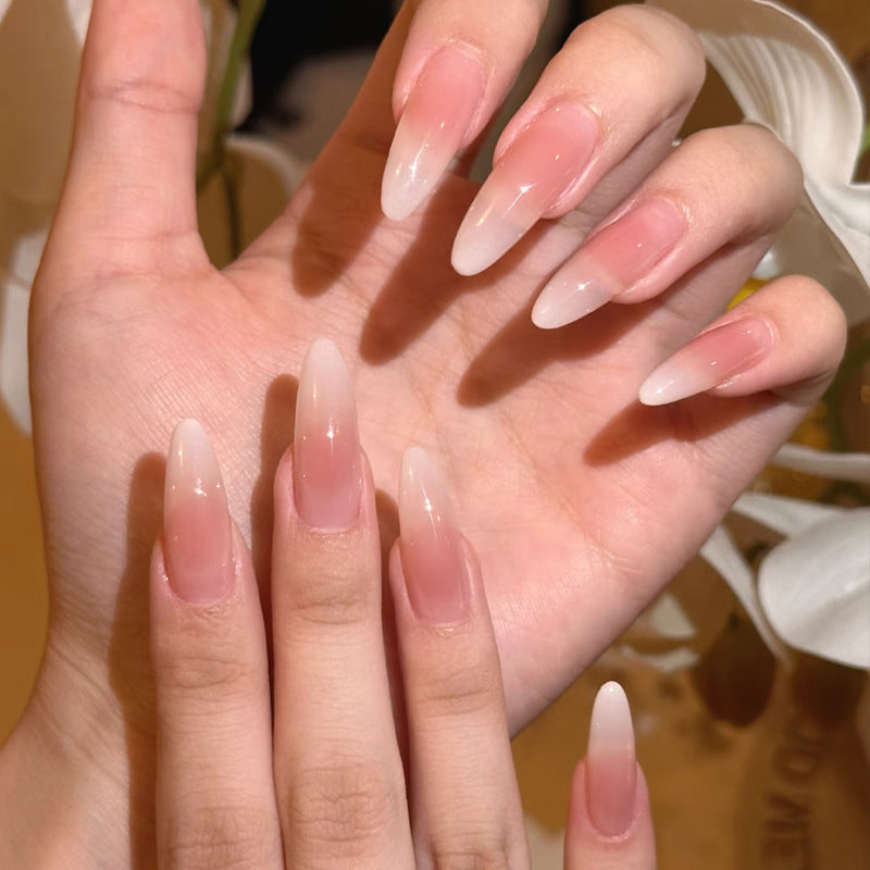 Long Nude White Gradient Press-On Nails