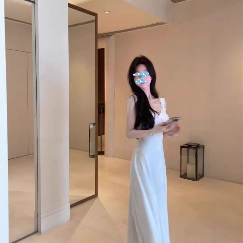 White Backless Strap Dress Elegant Summer Women 2026