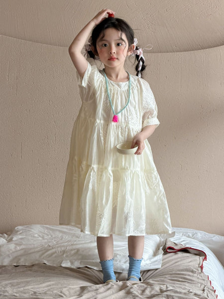 Girls 2026 Korean Lace Puff Sleeve Princess Dress – Kids Fashion Nepal | Tudoholic