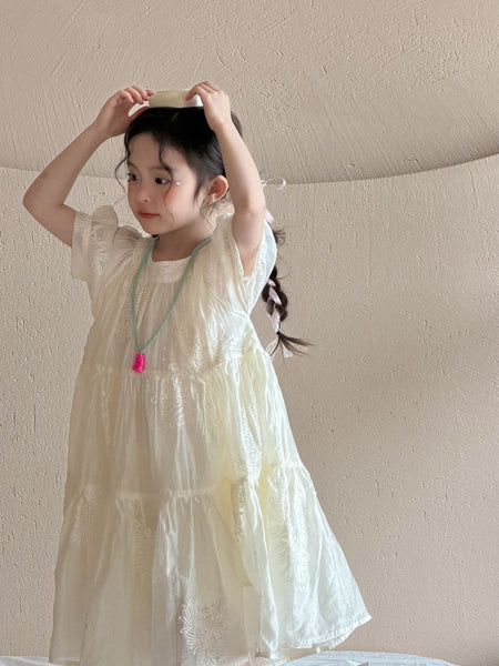 Girls 2026 Korean Lace Puff Sleeve Princess Dress – Kids Fashion Nepal | Tudoholic