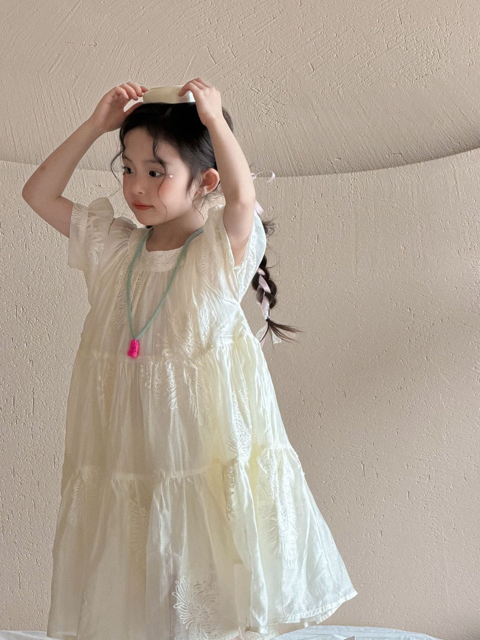 Girls 2026 Korean Lace Puff Sleeve Princess Dress – Kids Fashion Nepal | Tudoholic