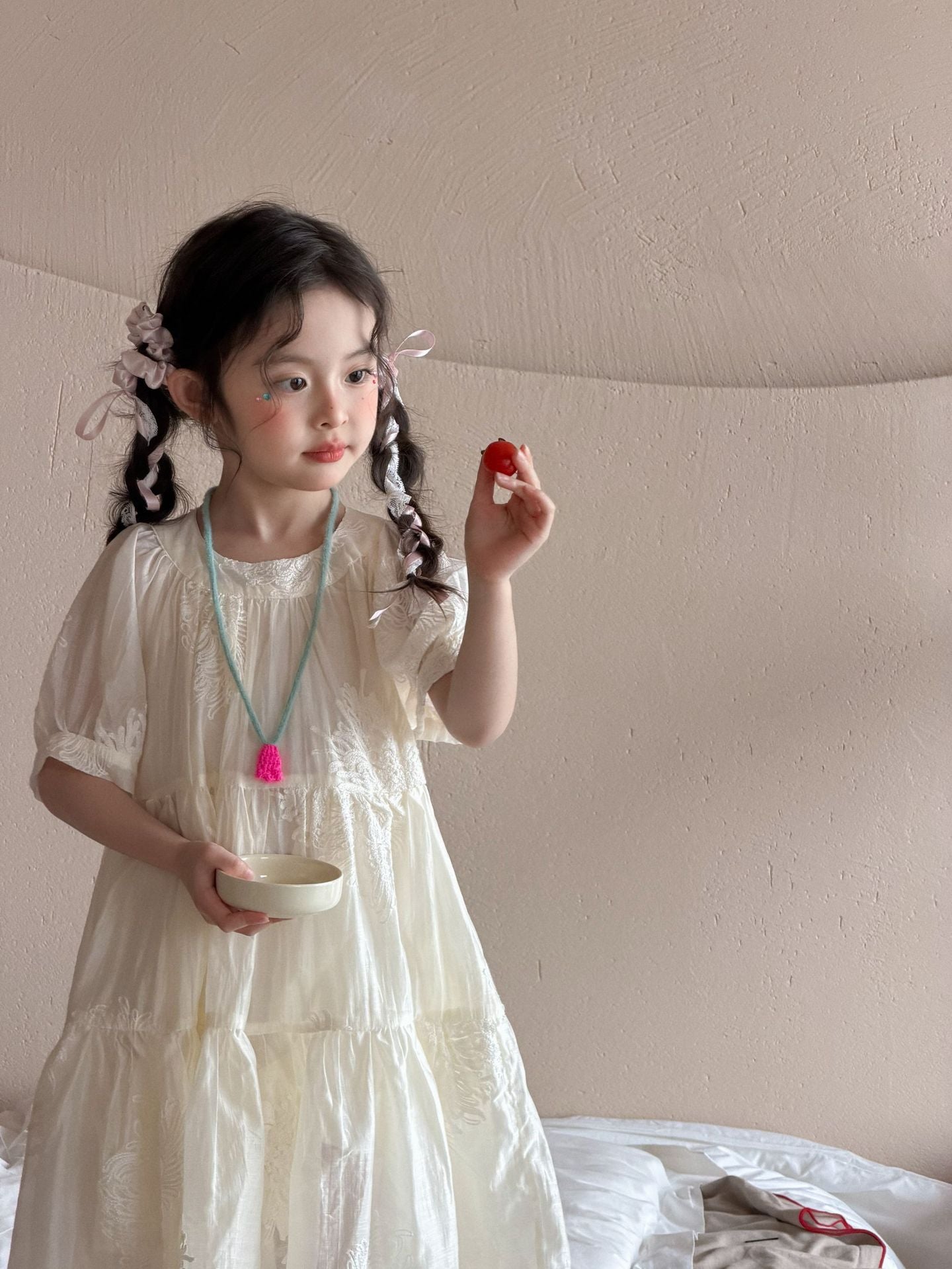 Girls 2026 Korean Lace Puff Sleeve Princess Dress – Kids Fashion Nepal | Tudoholic