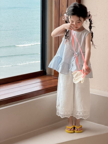 Girls Korean Summer 2-Piece Vest & Wide Pants Set – Summer Kids Fashion Nepal | Tudoholic