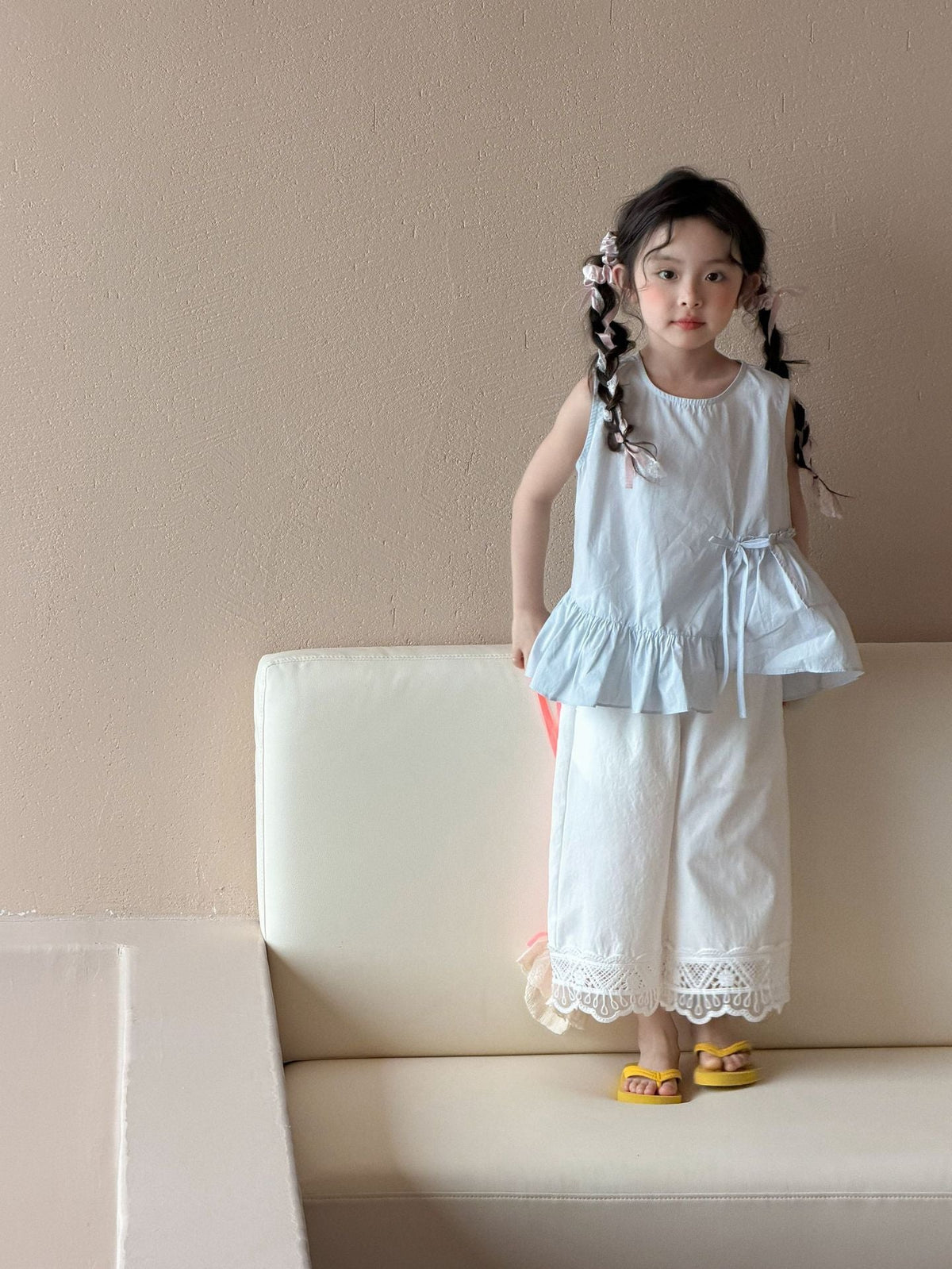 Girls Korean Summer 2-Piece Vest & Wide Pants Set – Summer Kids Fashion Nepal | Tudoholic