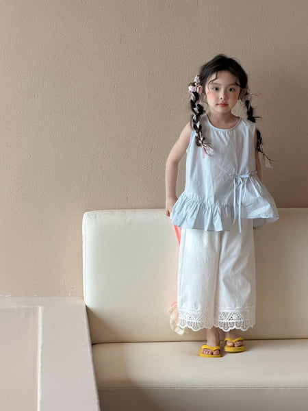Girls Korean Summer 2-Piece Vest & Wide Pants Set – Summer Kids Fashion Nepal | Tudoholic