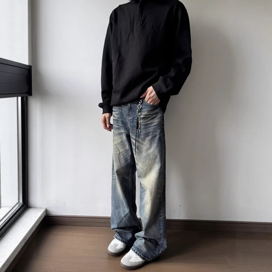 Men's Washed Gradient Wide-Leg Casual Jeans