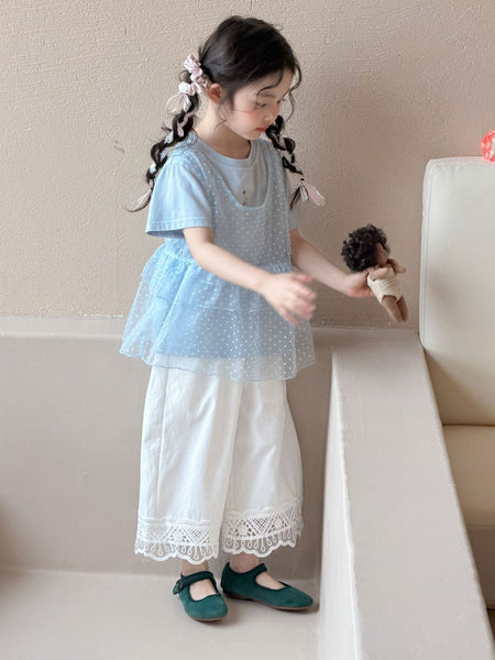 Girls Korean 3-Piece Mesh Vest Summer Suit 2026 – Summer Kids Fashion Nepal | Tudoholic