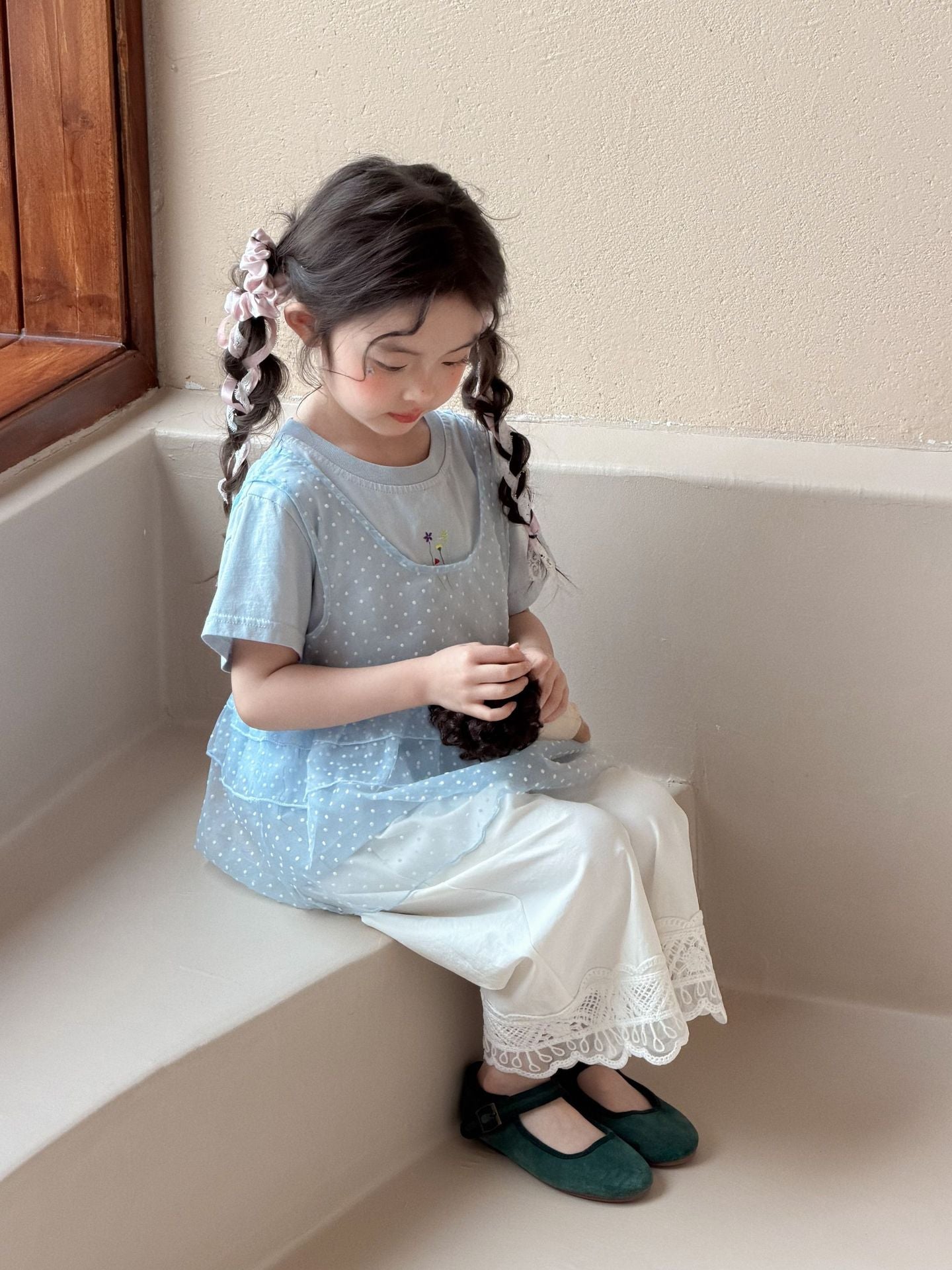 Girls Korean 3-Piece Mesh Vest Summer Suit 2026 – Summer Kids Fashion Nepal | Tudoholic