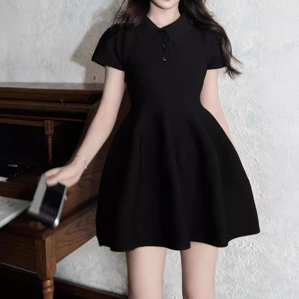 Shirt Collar A-Line Puff Dress Slim Waist Summer Women
