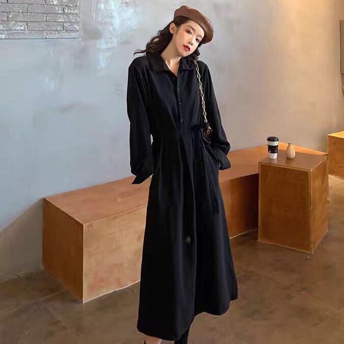 Hepburn Style Long Sleeve Thick Dress Elegant Women