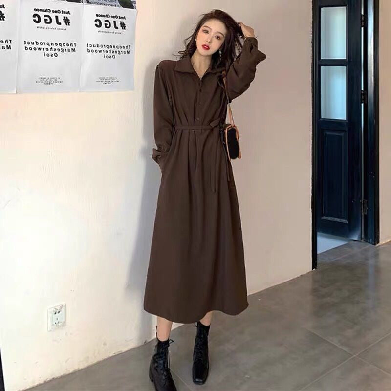 Hepburn Style Long Sleeve Thick Dress Elegant Women