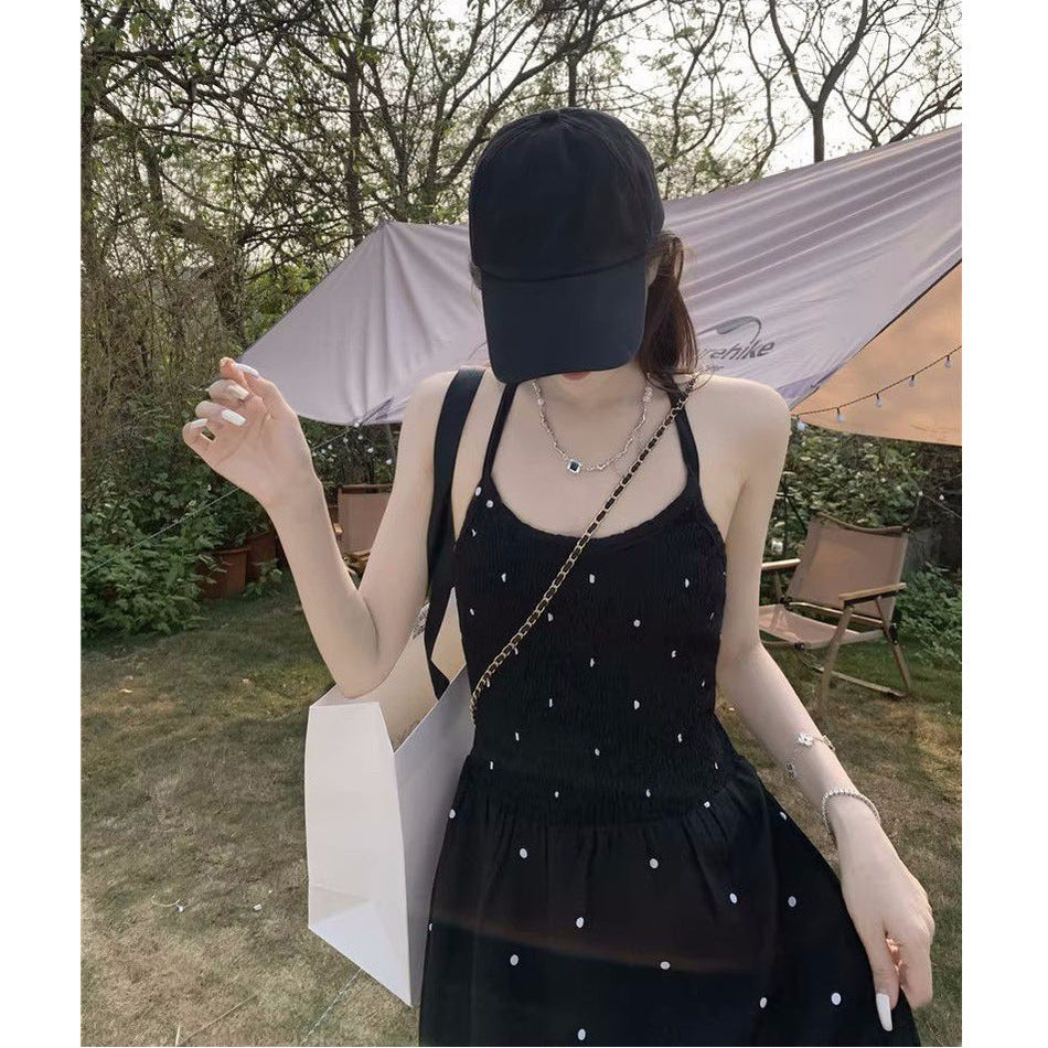Plus Size Black Polka Sling Dress Elegant Summer Women