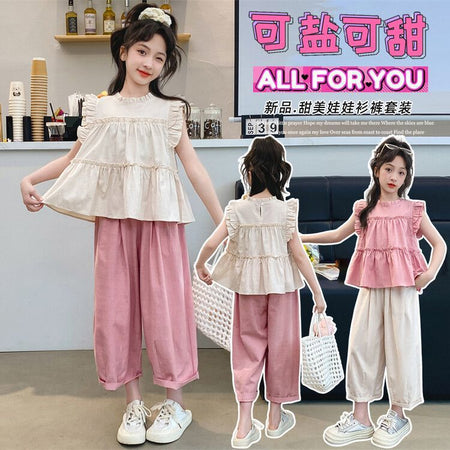 Girls Summer Korean Style 2-Piece Pants Set 2024 – Summer Kids Fashion Nepal | Tudoholic