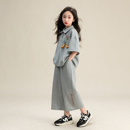 Girls Polo Summer 2-Piece Pants Set Korean Style 2026 – Summer Kids Fashion Nepal | Tudoholic
