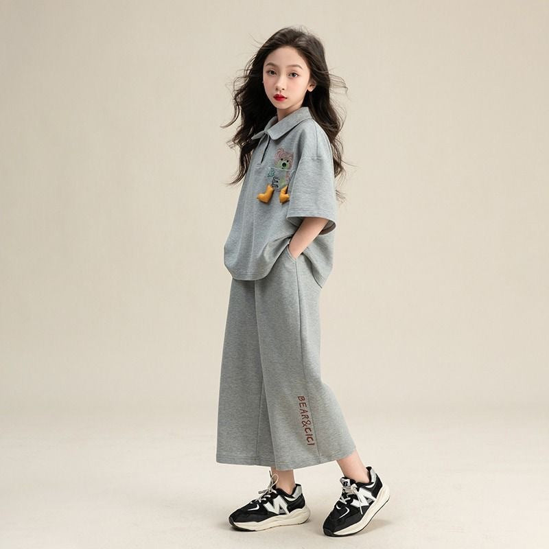 Girls Polo Summer 2-Piece Pants Set Korean Style 2026 – Summer Kids Fashion Nepal | Tudoholic