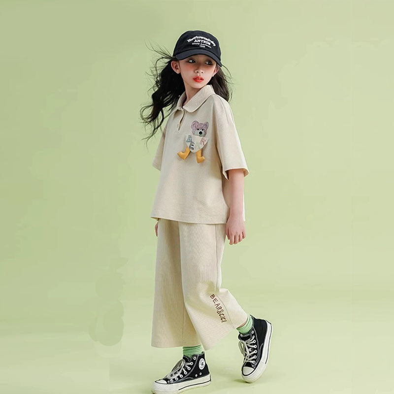 Girls Polo Summer 2-Piece Pants Set Korean Style 2026 – Summer Kids Fashion Nepal | Tudoholic