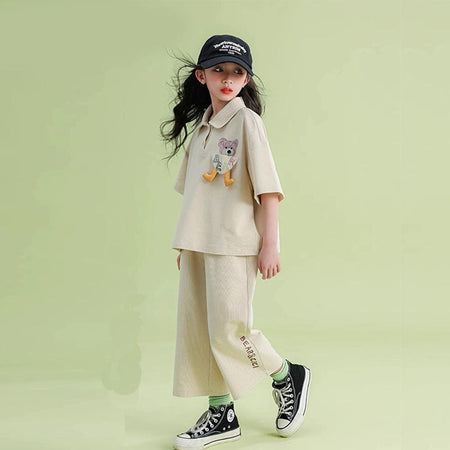 Girls Polo Summer 2-Piece Pants Set Korean Style 2026 – Summer Kids Fashion Nepal | Tudoholic