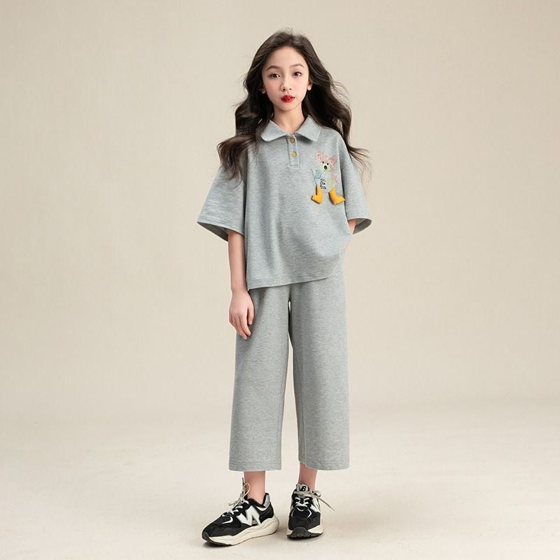 Girls Polo Summer 2-Piece Pants Set Korean Style 2026 – Summer Kids Fashion Nepal | Tudoholic