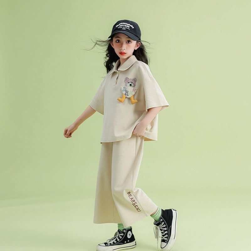 Girls Polo Summer 2-Piece Pants Set Korean Style 2026 – Summer Kids Fashion Nepal | Tudoholic
