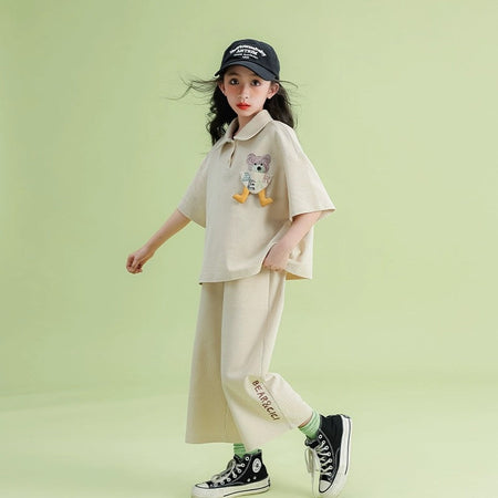 Girls Polo Summer 2-Piece Pants Set Korean Style 2026 – Summer Kids Fashion Nepal | Tudoholic