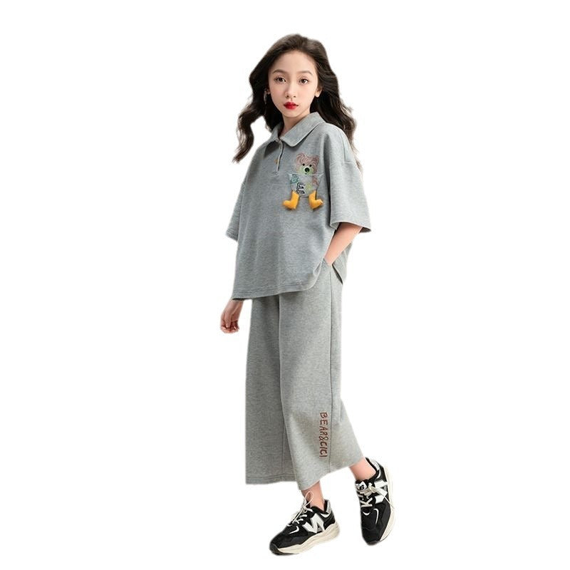 Girls Polo Summer 2-Piece Pants Set Korean Style 2026 – Summer Kids Fashion Nepal | Tudoholic