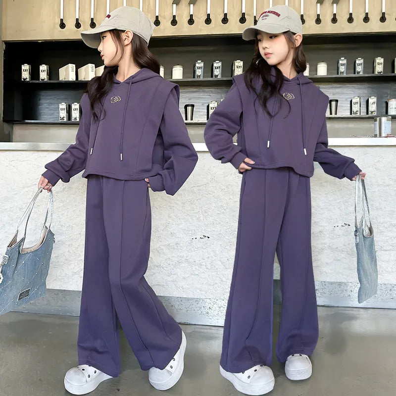 Girls Korean Hoodie Tracksuit Set Autumn 2026 – Spring Autumn Kids Fashion Nepal | Tudoholic