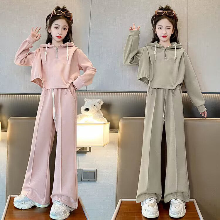 Girls Korean Hooded Sweatshirt Set Spring Autumn 2026 – Cozy Kids Fashion Nepal | Tudoholic