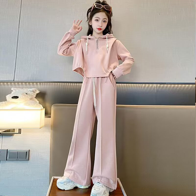 Girls Korean Hooded Sweatshirt Set Spring Autumn 2026 – Cozy Kids Fashion Nepal | Tudoholic