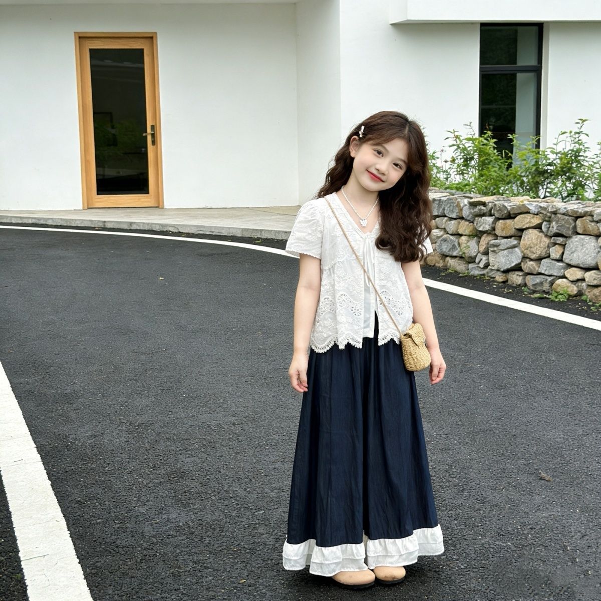 Girls Lace Wide Leg Pants Summer 2-Piece Set 2026 – Delicate Kids Outfit Nepal | Tudoholic