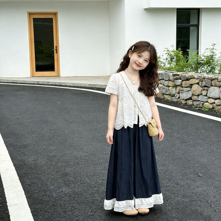 Girls Lace Wide Leg Pants Summer 2-Piece Set 2026 – Delicate Kids Outfit Nepal | Tudoholic
