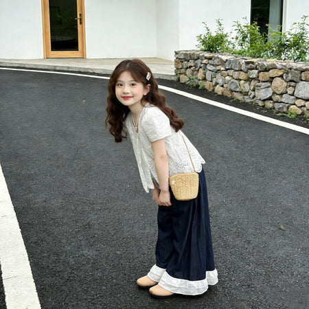 Girls Lace Wide Leg Pants Summer 2-Piece Set 2026 – Delicate Kids Outfit Nepal | Tudoholic