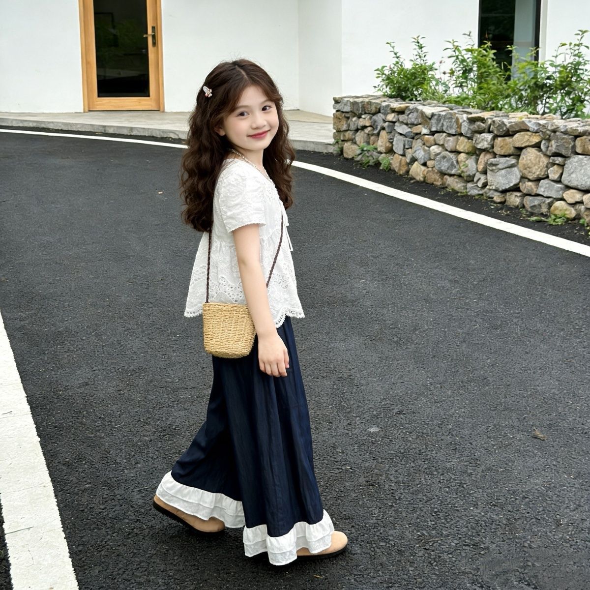 Girls Lace Wide Leg Pants Summer 2-Piece Set 2026 – Delicate Kids Outfit Nepal | Tudoholic