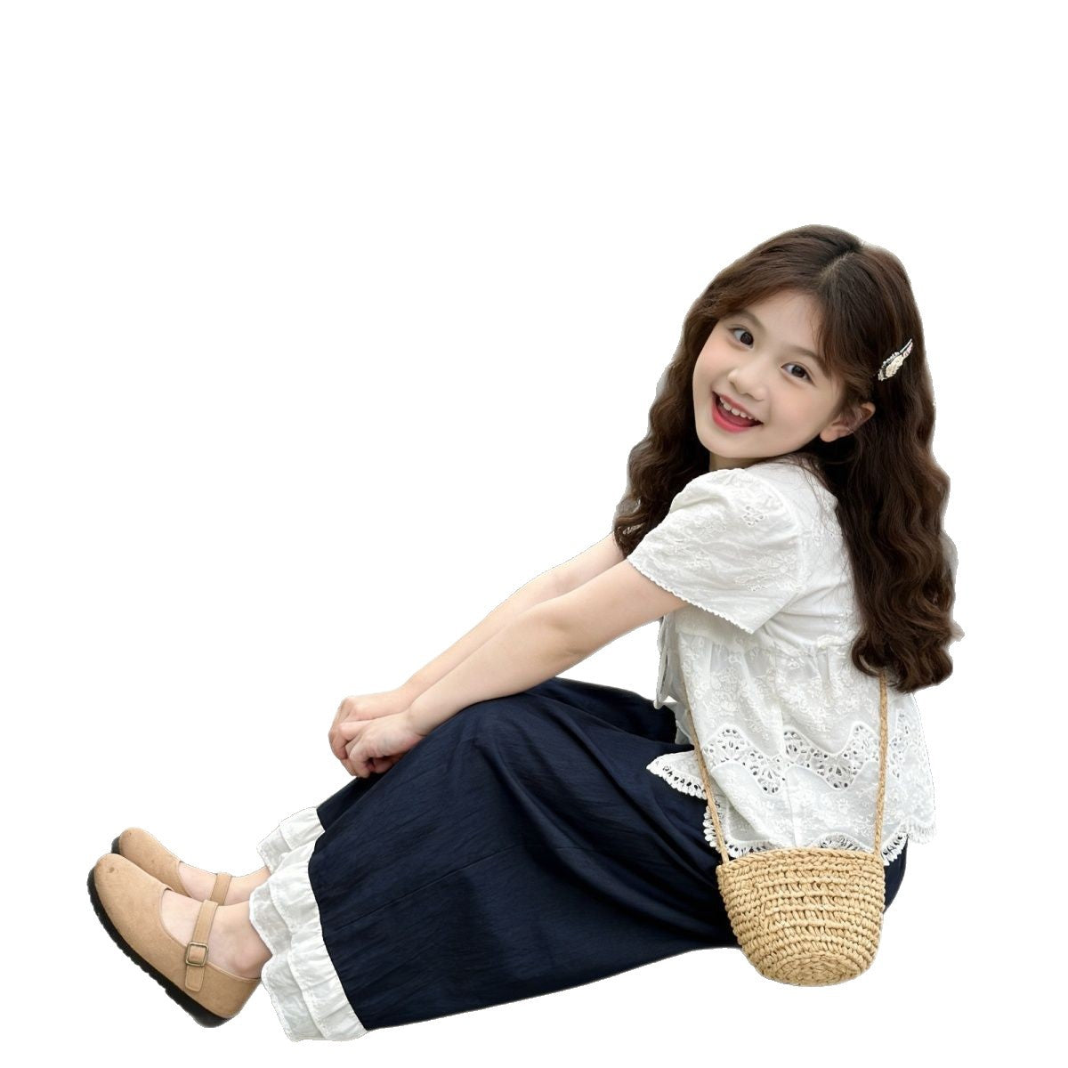 Girls Lace Wide Leg Pants Summer 2-Piece Set 2026 – Delicate Kids Outfit Nepal | Tudoholic