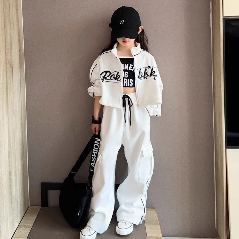 Girls Korean Striped Jacket Pants Set Spring Autumn 2026 – Sporty Kids Outfit Nepal | Tudoholic