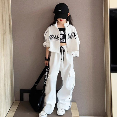 Girls Korean Striped Jacket Pants Set Spring Autumn 2026 – Sporty Kids Outfit Nepal | Tudoholic