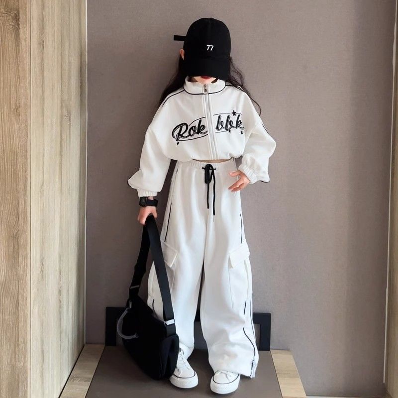 Girls Korean Striped Jacket Pants Set Spring Autumn 2026 – Sporty Kids Outfit Nepal | Tudoholic