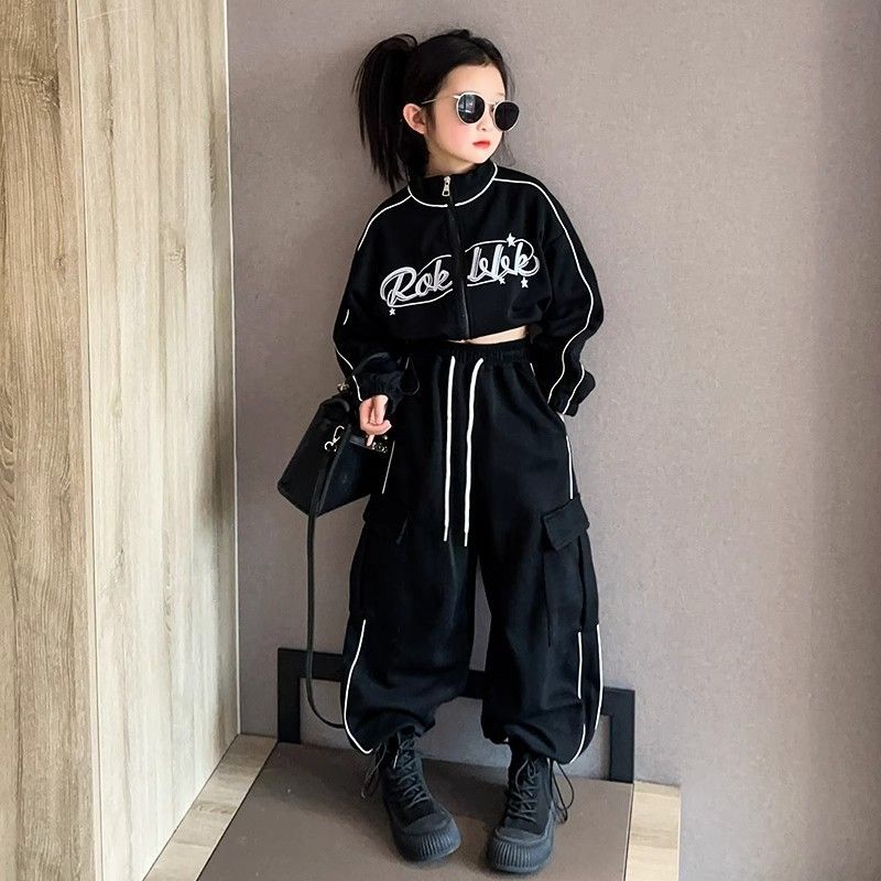 Girls Korean Striped Jacket Pants Set Spring Autumn 2026 – Sporty Kids Outfit Nepal | Tudoholic