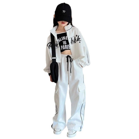 Girls Korean Striped Jacket Pants Set Spring Autumn 2026 – Sporty Kids Outfit Nepal | Tudoholic